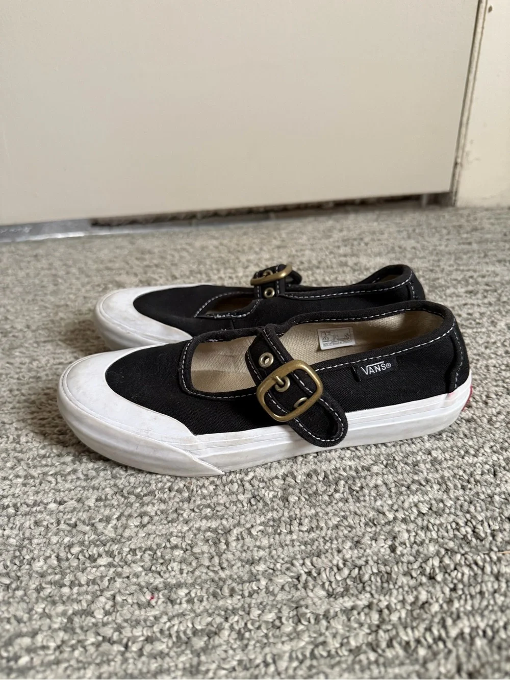 Vans Kids Black and White Mary Jane Canvas Sneakers with Buckle
